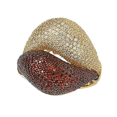 Suzy Levian Goldplated Red And White Cubic Zirconia Micro Pave Ring In Red