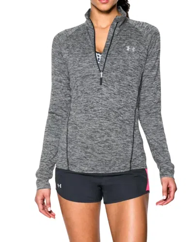 Under Armour Tech Twist Half Zip Shirt In Black / Metallic Silver In Grey