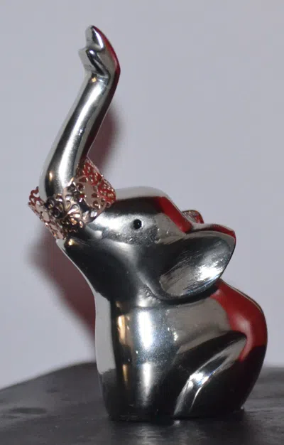 Vibhsa Elephant Ring Holder (4", Silver Finish)