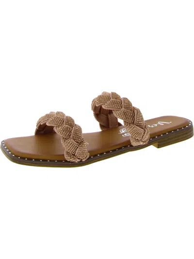 Very G Twisty Womens Rhinestone Flat Slide Sandals In Brown