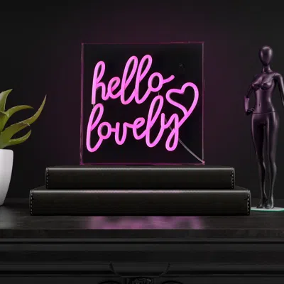 Jonathan Y Hello Square Contemporary Glam Acrylic Box Usb Operated Led Neon Light