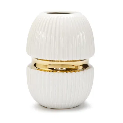 Vivience 8in White Ceramic Vase Gold Center Design