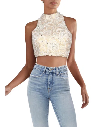 Terani Couture Womens Lace Embellished Crop Top In White