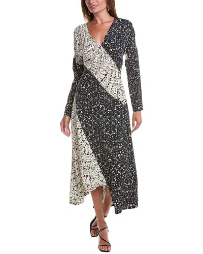 Joie Pippa Colorblock Abstract-print Midi Dress In Black