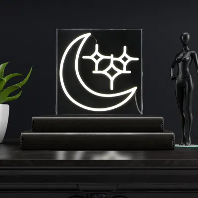 Jonathan Y Starry Crescent 10" Square Contemporary Glam Acrylic Box Usb Operated Led Neon Light