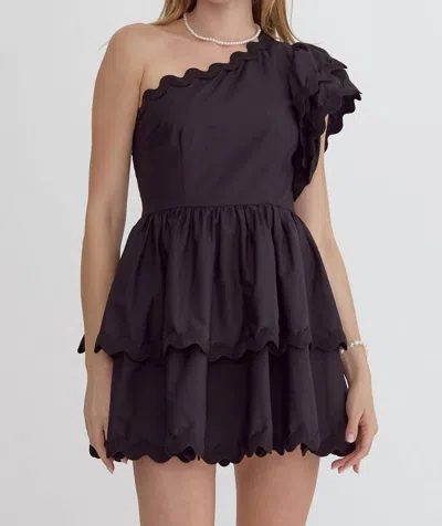 Entro One-shouldered Mini Dress In Black In Black