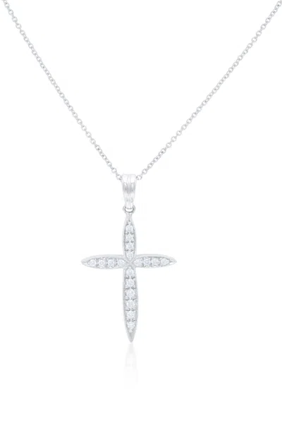 Diana M. 18 Kt White Gold, 1.5" Diamond Rounded Off Cross Pendant Adorned With 0.60 Cts Tw Of Round Diamonds In Silver
