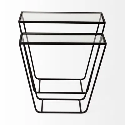 Homezia Set Of 2 Rectangular Glass Top Accent Table With Black Iron Frame