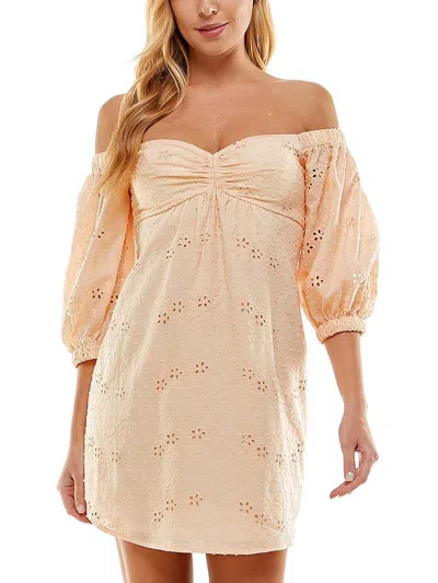 City Studio Juniors Womens Cotton Eyelet Mini Dress In Orange