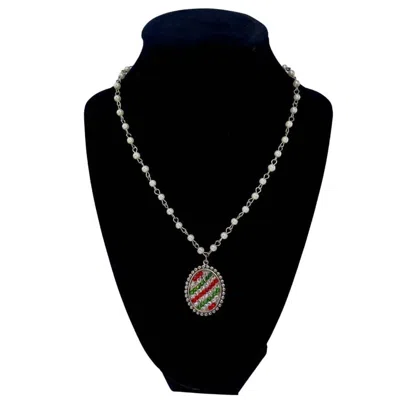 Pink Panache Women's Crystal Necklace In Red/white/green In Black