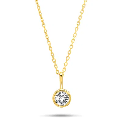 Nicole Miller 14k White Or Yellow Gold Solitaire Bezel Pendant Necklace With Cubic Zirconia And 18 Inch Adjustable In White