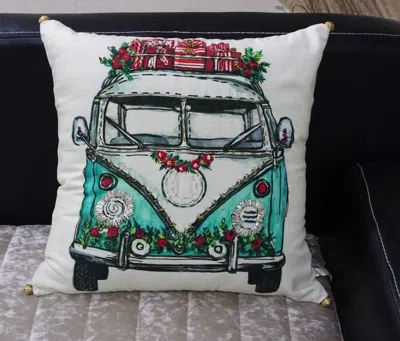 Vibhsa Hand Illustrated Christmas Holiday Van Pillow