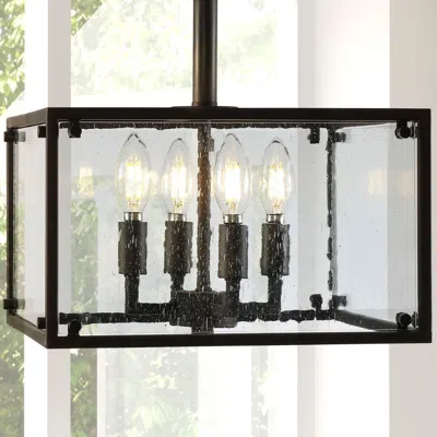 Jonathan Y Paysan 13" 4-light Iron/seeded Glass Rustic Farmhouse Led Flush Mount