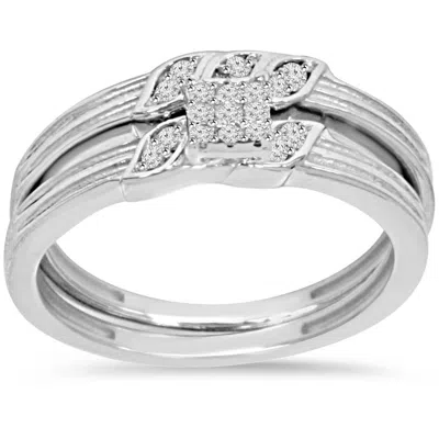 Pompeii3 1/6ct Diamond Engagement Wedding Ring Set 10k White Gold In Silver