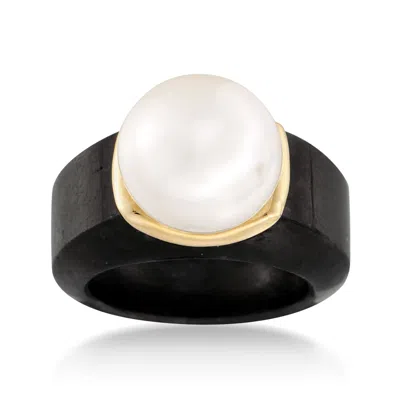 Ross-simons 13-13.5mm Cultured Pearl Ring In Black Jade And 14kt Yellow Gold In White