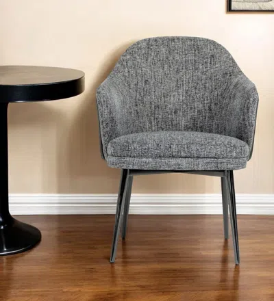 Homezia Gray And Black Upholstered Fabric And Faux Leather Wing Back Dining Arm Chair
