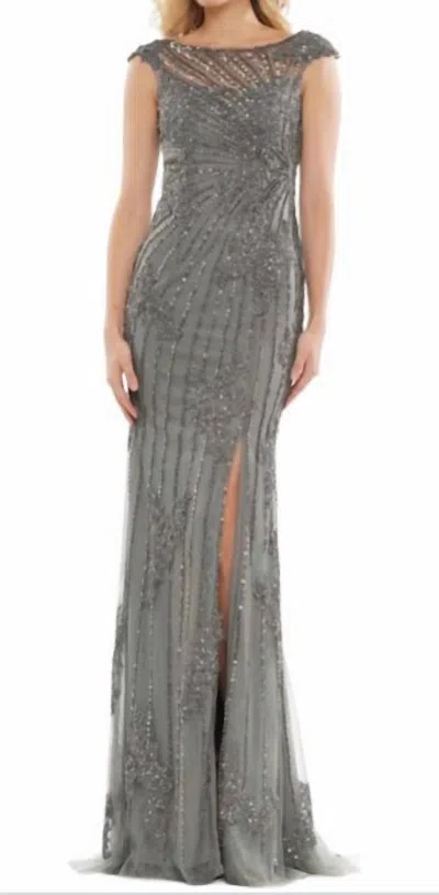 Marsoni By Colors Beaded Lace Tulle Gown In Grey In Silver