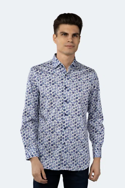 Luchiano Visconti White With Blue Bark Circular Shirt In Blue