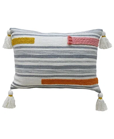 VIBHSA LINDEN STREET HANDWOVEN EMBROIDERY BRAID COUCHING DECORATIVE PILLOW, 14''X20'' 