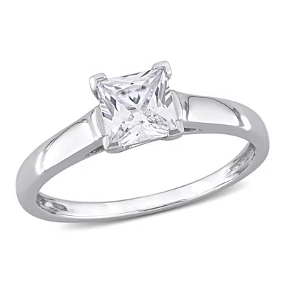 Mimi & Max Square-shape Created White Sapphire Solitaire Engagement Ring In 10k White Gold In Silver