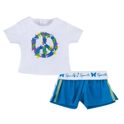 Teamson Sophia's Peace Sign Tee Shirt & Sports Shorts For 18" Dolls, White/blue