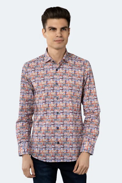 Luchiano Visconti Leo Multicolor Crisscross Boxes Shirt In Pink