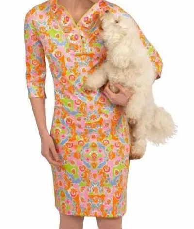 Gretchen Scott Jersey Ruffneck Dress In Lime/pink In Multi