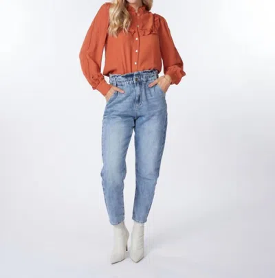 Esqualo Structured Ruffle Blouse In Rust In Pink