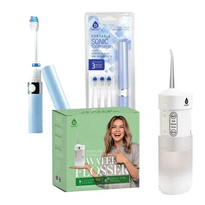 Pursonic Compact Travel Oral Care Bundle: Portable Usb Rechargeable Collapsible Water Flosser And  Po In Multi