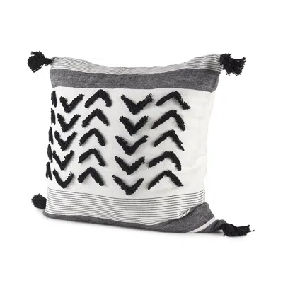 Homezia White And Gray Fringed Pillow Cover