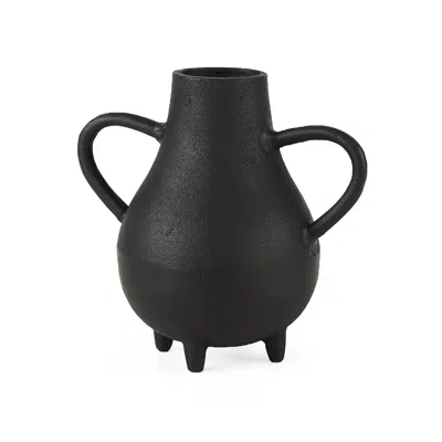 Homezia Black Matte Metal Two Handle Vase