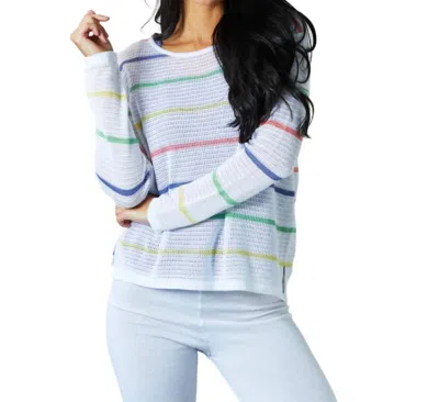 Angel Apparel Stripe Tunic Sweater In White/multi In Blue