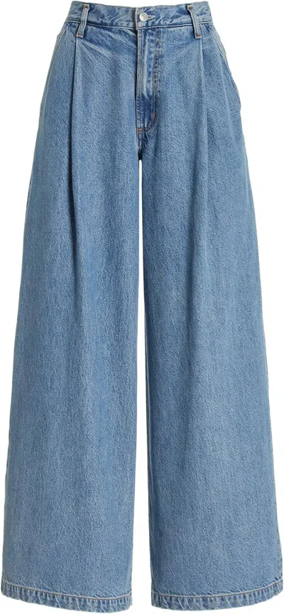 Agolde Ellis Pleated Denim Wide-leg Trousers In Medium Wash