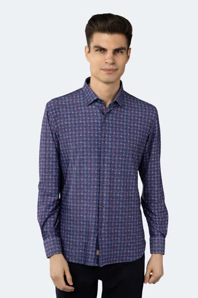 Luchiano Visconti Royal Blue, Red And White Check Box Shirt In Blue
