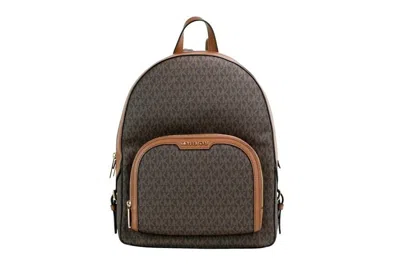 Michael Kors Jaycee Mini Xs Brown Signature Pvc Zip Pocket Shoulder Backpack Bag In Beige
