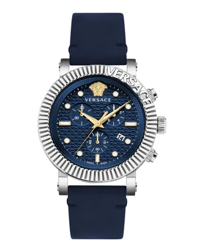 Versace V-classic Leather Watch In Silver