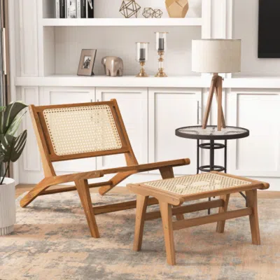 Hivvago Mid Century Modern Accent Chair Farmhouse Handwoven Rattan Chair With Ottoman