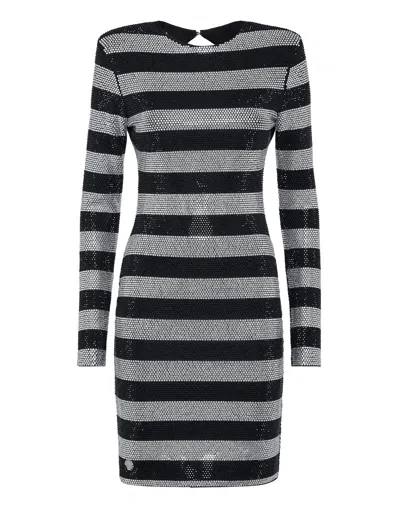 Philipp Plein Crystal-stripes Fitted Mini Dress In Black