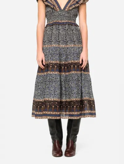 Sea Ivette Flutter Sleeve Smocked Midi Dress In Black In Multi