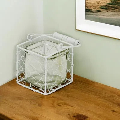 Homezia 4" White Metal And Jar Tabletop Votive Candle Holder
