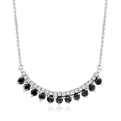 Ross-simons White And Black Diamond Curved Necklace In Sterling Silver In Black