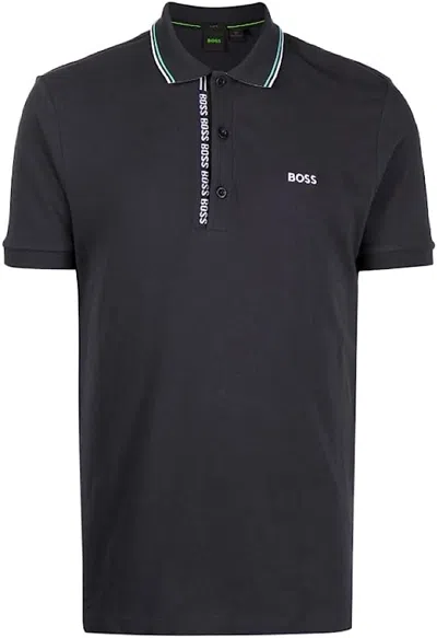 Hugo Boss Mens Paule Short Sleeve Pique Cotton Polo Shirt In Navy In Grey