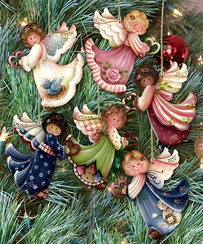 Designocracy Loving Angels Wooden Ornaments Set Of 6 By Jamie Mills-price