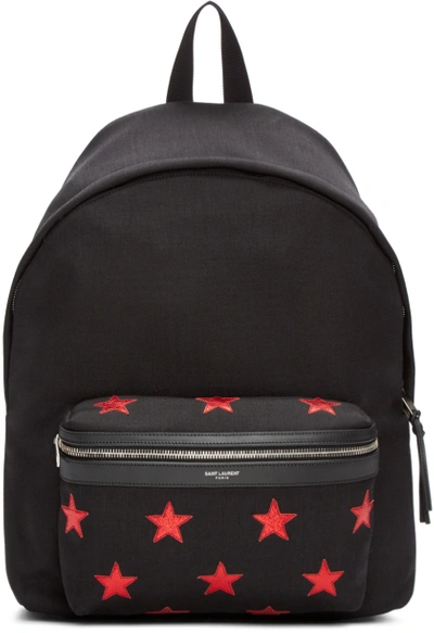Shop Saint Laurent Black Canvas Stars Backpack