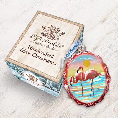 Designocracy Flamingo At Sunset Coastal Glass Ornament