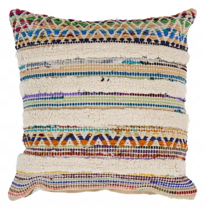 Homezia 18" X 18" Red Green Blue Yellow Orange And Pink 100% Cotton Striped Zippered Pillow