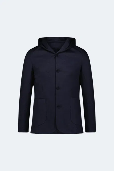 Luchiano Visconti Navy With Grey Heather Knit Hooded Button Sportcoat In Blue