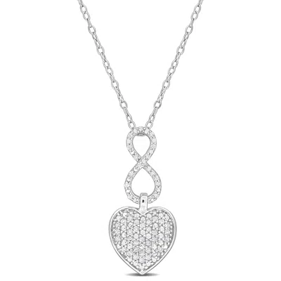 Mimi & Max 1/4ct Tdw Diamond Infinity Heart Pendant W Round Cable Chain In Sterling Silver - 18 In In White