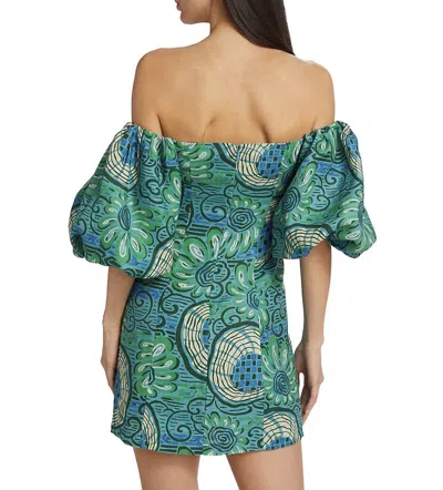 Rhode Women Dali Aquatic Bloom Blue Print Off The Shoulder Mini Sheath Dress In Green