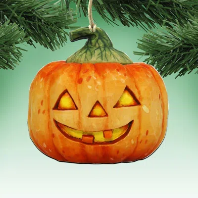Designocracy Halloween Pumpkin Dome Wood Ornaments Set Of 2 G. Debrekht Fall